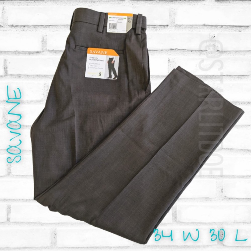 Men's Front Pleated Dress Pant 34/30 SAVANE Gray Chinchilla
